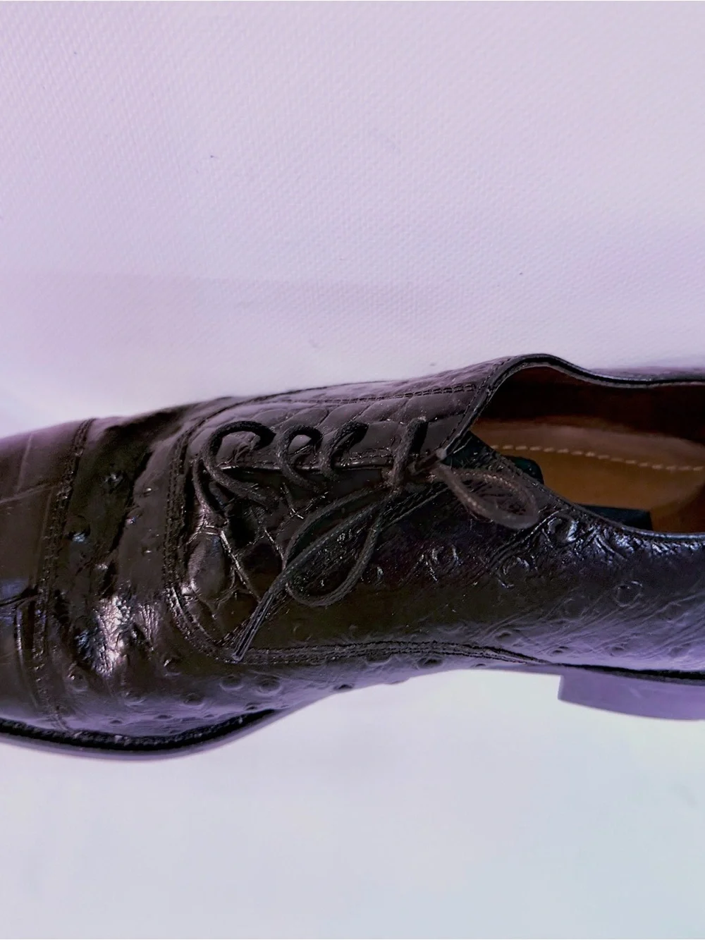 Stacy Adams Dark-Oiled Ostrich-Alligator Lace-Up Oxfords      size 9.5 medium